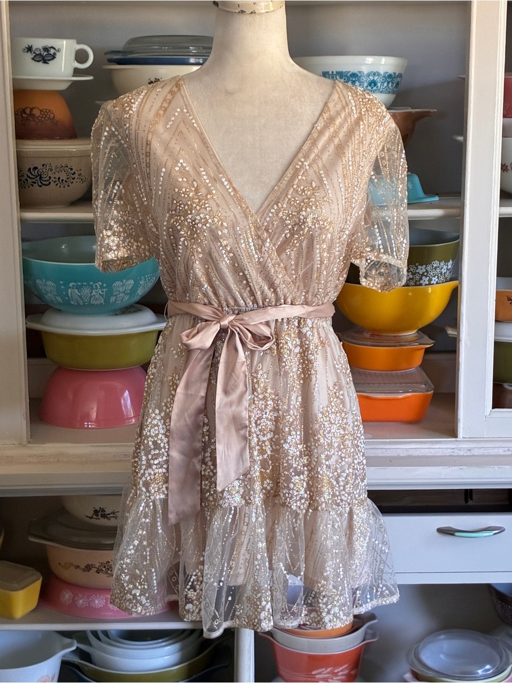 Southern Fried Chics Talk Southern to Me Sequin and Glittery Gold Dress- Size XL